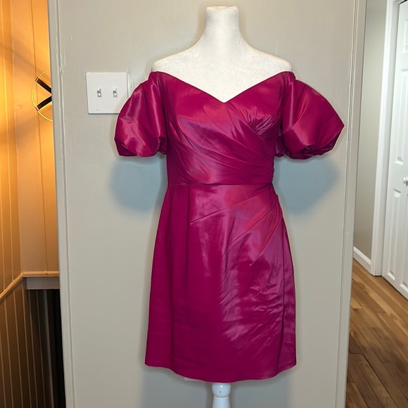 Tadashi Shoji Sho Sofie Off-shoulder Puff-sleeve Taffeta Dress New Size Medium - Picture 2 of 13